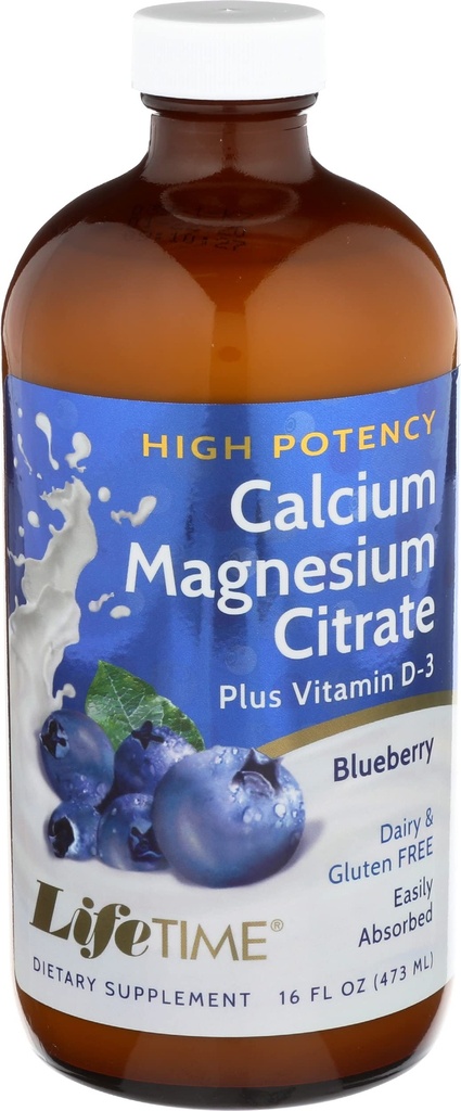 LIFETIME konditugi, kaltsiumtsitraat, magneesiumtsitraat ja vitamiin D-3, lõõgastus, luu ja lihaste tugivalem, lihtne imendumine, mustikamaitse, umbes 32 serveerimist, 16 FL OZ