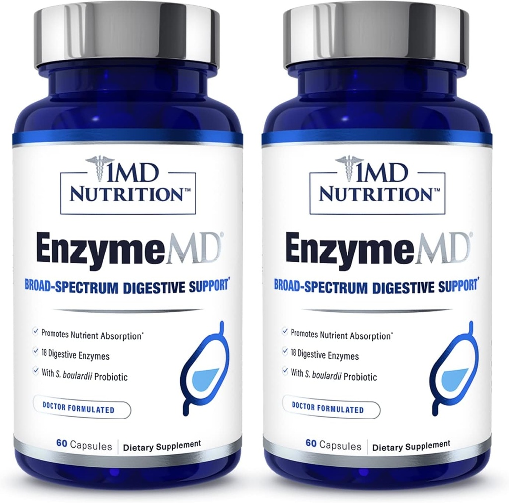 1MD Nutrition EnzymeMD - Seedeensüümide täiendus - Arst Formulated | 18 Taimepõhised ensüümid - Gas & Bloating Support | 120 kapslit (2-Pack)