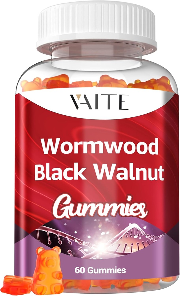 Black Walnut Wormwood Gummies - Taimne täiendus koos Artemisia Annua Herb & Juglans nigra Hull seedetrakti tervise ja loodusliku keha puhastamiseks, mitte-GMO ja gluteenivabad toidulisandid - 60 Gummy närimistables