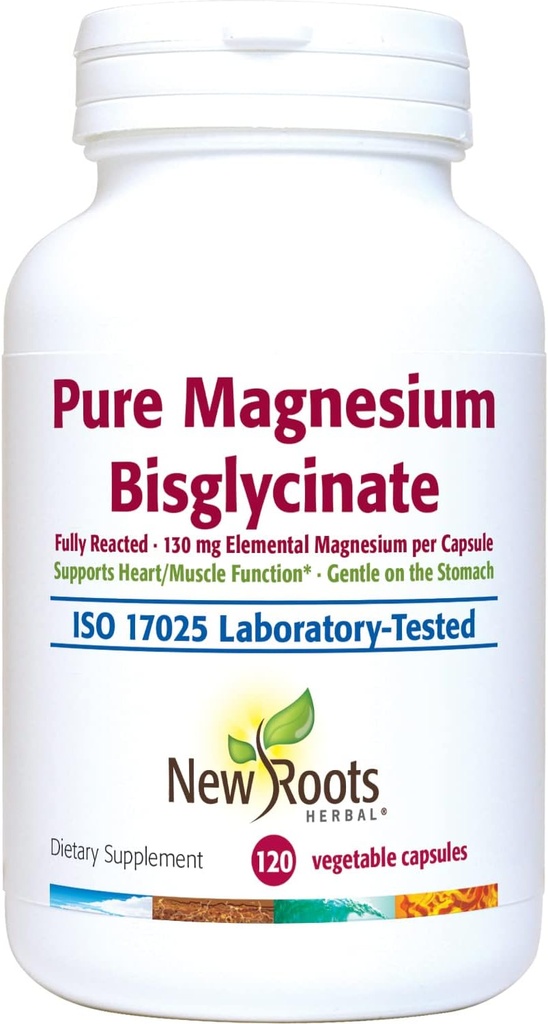 Puhas magneesiumbiglütsinaadi lisand (130 mg) | Täiustatud magneesiumglütsinaat, õrn kõhul, lahtistav toime puudub (120 Veg Caps) | UUED juured HERBAL