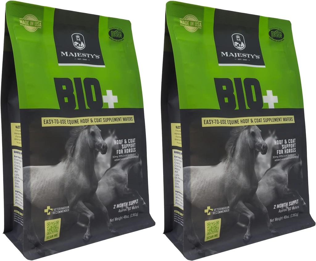 Majesty's BIO+ Biotin Wafers - Superior Horse/Equine Hoof and Coat Support Supplement - Copper, Tsink, Lüsiin, Metionine (2 Pack(120 Count Total)