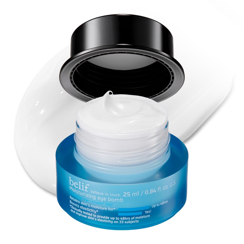 belif Peptide Eye Bomb, Anti-Aging Eye Cream kortsudele, Fine Lines, Crow's Feet & Eye Bags, 48hr Hüdratsioon Ceramide, Squalane, Kofeiin, Dermatoloog-testitud Korea nahahooldus, 0,84 fl.oz
