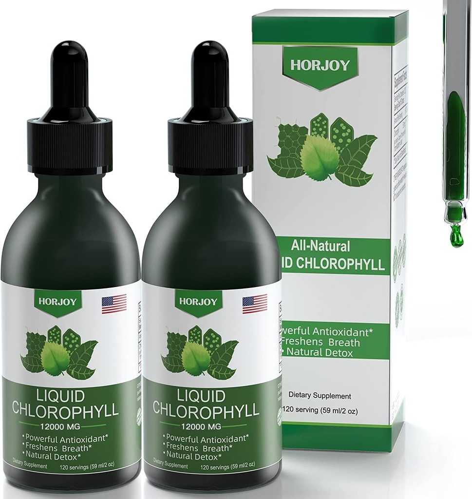 Chlorophyll Liquid Drops - 100% Natural Energy Booster and Immune Support - Internal Deodorant and Detox - Altitude Sickness Relief - Fast Absorption, Vegan & Non-GMO - 120 Servings (Pack of 2)