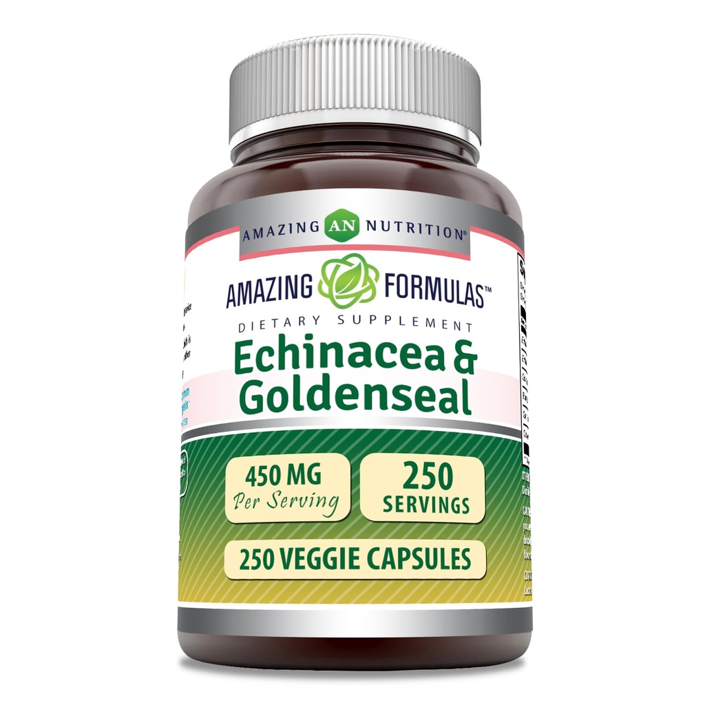 Amazing Formulas Echinacea Goldenseal Supplement | 450 Mg | Veggie kapslid | Non-GMO | Gluteenivaba | Valmistatud USAs (1 Pack, 250 Count)