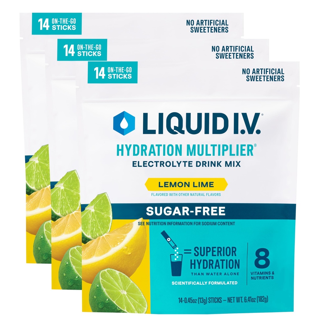 Vedel I.V.® Hüdratsioonikordaja® Suhkruvaba - Sidrunilubi - Hüdratsioonipulbri pakendid | Elektrolüütide pulbrijoogisegu | Mugavad ühekordselt serveeritavad pulgad | Mitte-GMO | 14 serveerimist (3. pakk)
