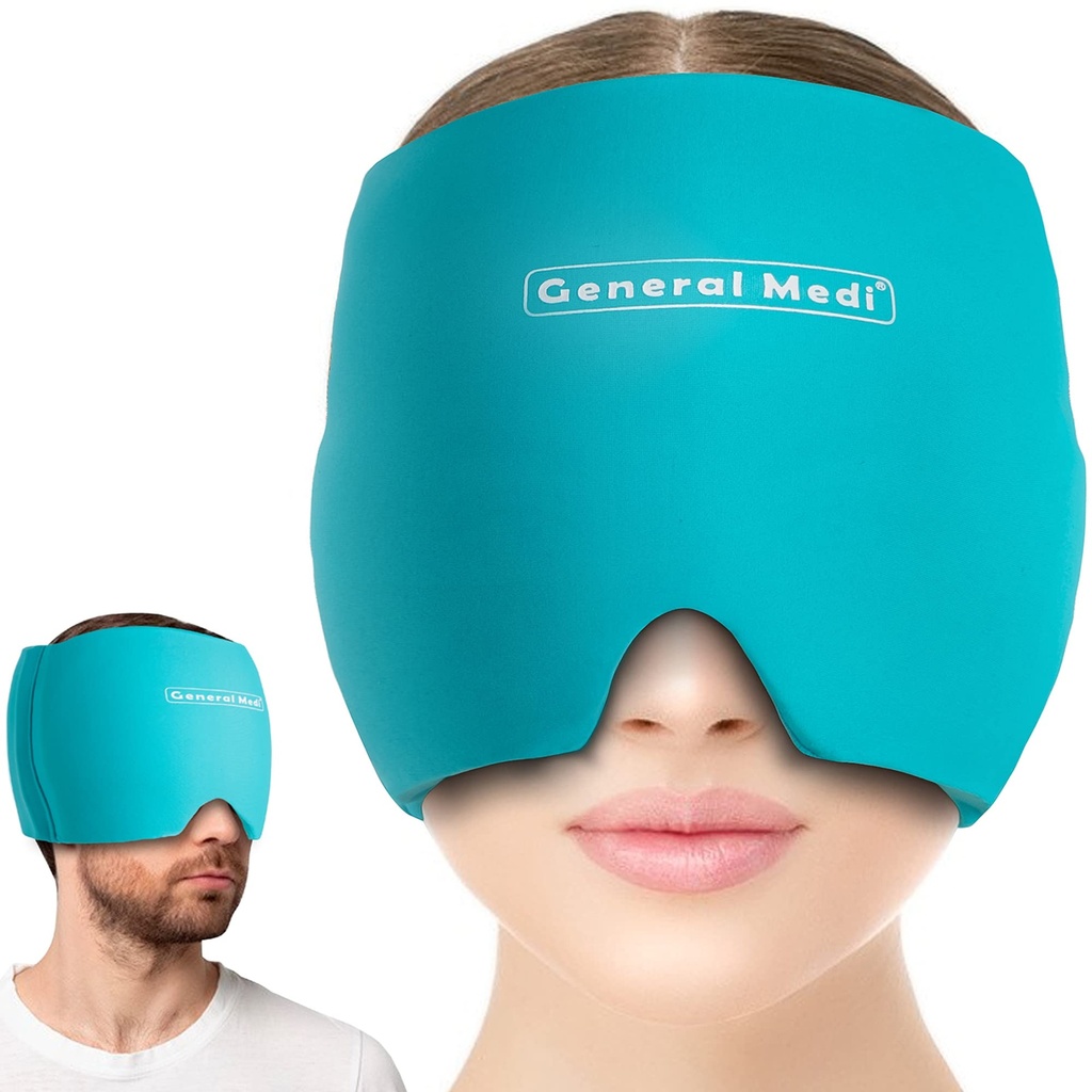 General Medi Peavalu & Migreen Ice Wrap Cap, Külm Therapy Migreen Relief Müts, Peavalu Jääkübar Külm Kompress, Great for Puffy Eyes, Pinge, Siinus & Stress Relief (sinine)