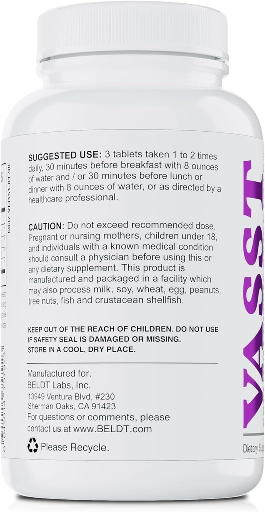 BELDT Labs VASST Lämmastikoksiidi Booster, N.O. Täiendus üle 3000mg Arginiin-AKG, OKG, GKG ja L-Arginine HCL lihaste hoone ja tõhustatud Vascularity - 90 tabletti