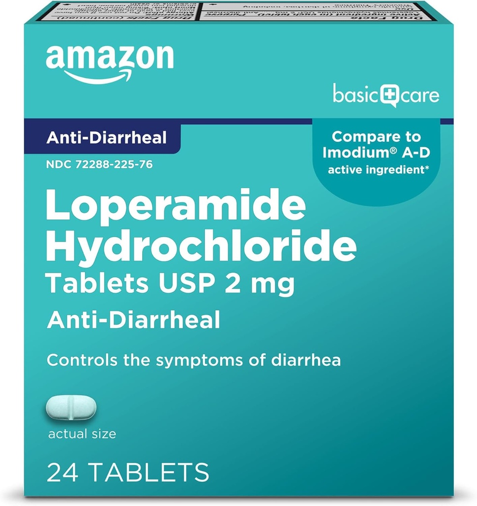 Amazon Basic Care Loperamide Hydrochloride Tablets, 2 mg, Anti-Diarreal, 24 Count (pakend 1) (pakend võib erineda)