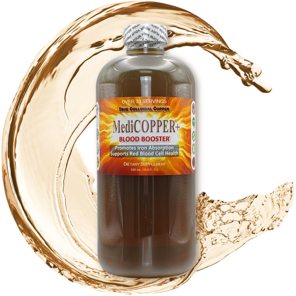 MediCOPPER® Plus Blood Booster True Colloidal Copper CuNP Nutrition Supplement - 500 ml Clear Plastic Bottle