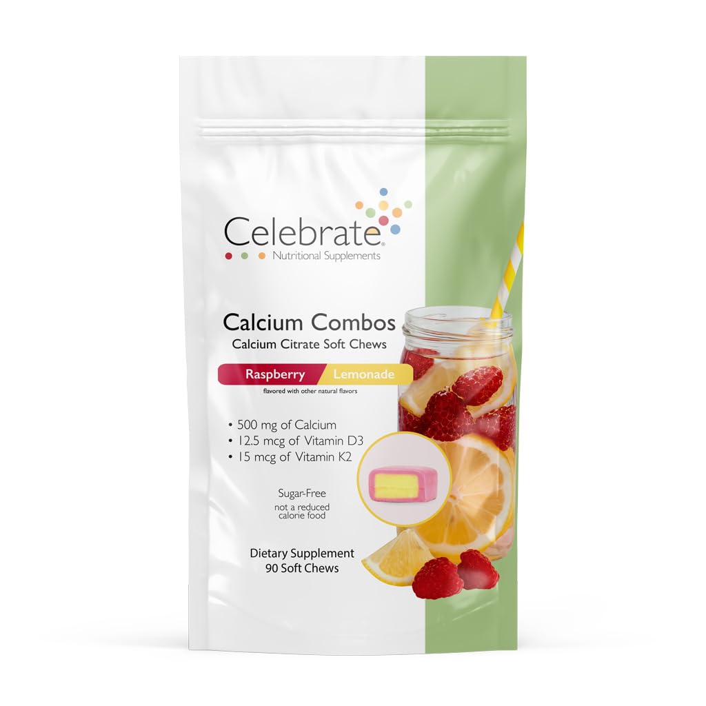 Tähistage vitamiine Bariatric 500mg Kaltsiumtsitraat Pehme närimiskombo 500 IU D3-vitamiiniga - oluline mao möödavoolu patsientidele ja luude tervisele - suhkur ja gluteenivaba, Rasperry Lemonade (90 närimist)