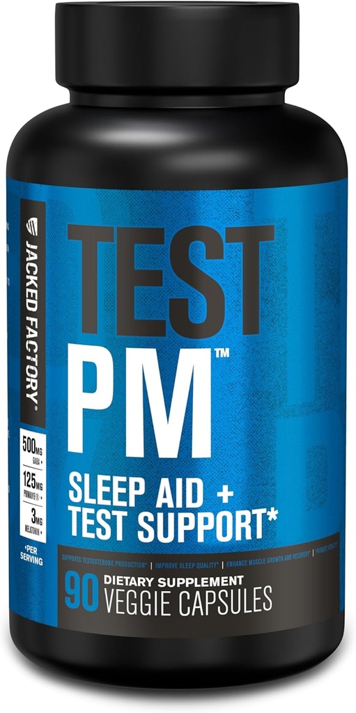 Jacked Factory Test PM Testosterooni Booster & Sleep Aid Supplement meestele, edendada taastumist, lihaste kasvu, 90 Natural Veggie Pills - 60 Count (Pack of 1)