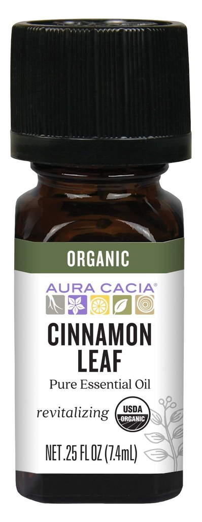 Aura Cacia Organic Cinnamon Leaf Eeterlik õli, 0,25 Ounce