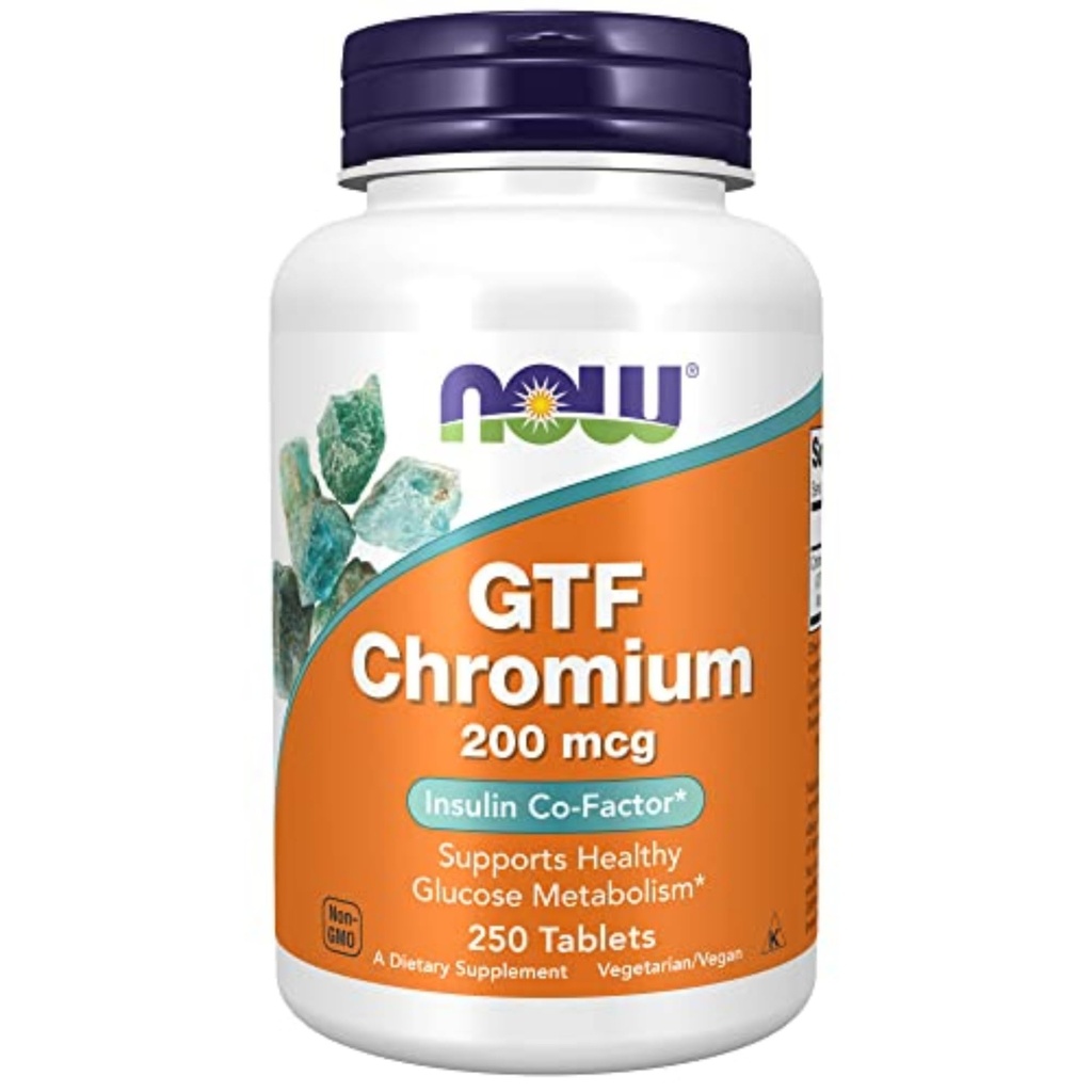 NOW Foods Supplements, GTF (Glükoosi tolerantsusfaktor) Chromium 200 mcg, insuliini kaasfaktor *, 250 tabletti