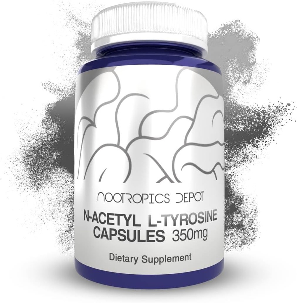 Nootropics Depot N-atsetüül L-türosiin Kapslid | 350mg | 240 Count | NALT | Aminohappelisand | Natural Supplement | Toetab mälu, õppimist, fookust, tervisliku stressi taset