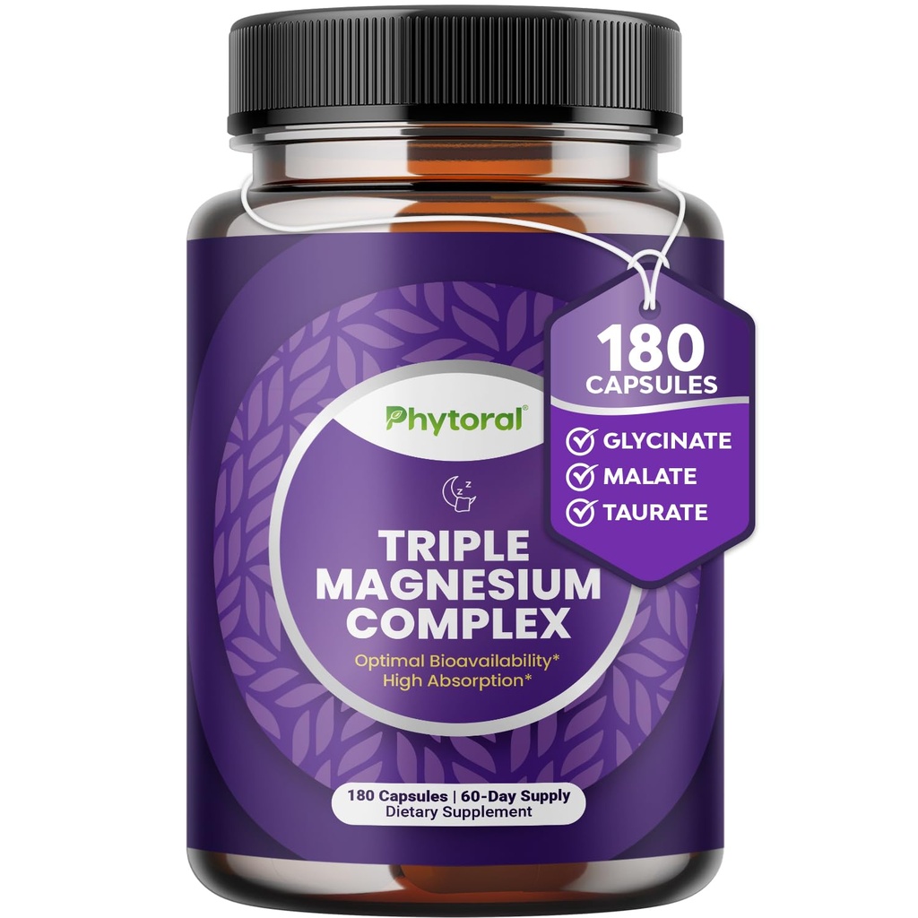 Väga tugev magneesiumkomplekskapslid - kolmekordne magneesiumsegu koos tauraatglütsinaadi ja malaadiga - 400 mg lisand toetab lõõgastumist ja üldist heaolu mitte-GMO Vegan 180 kapslit