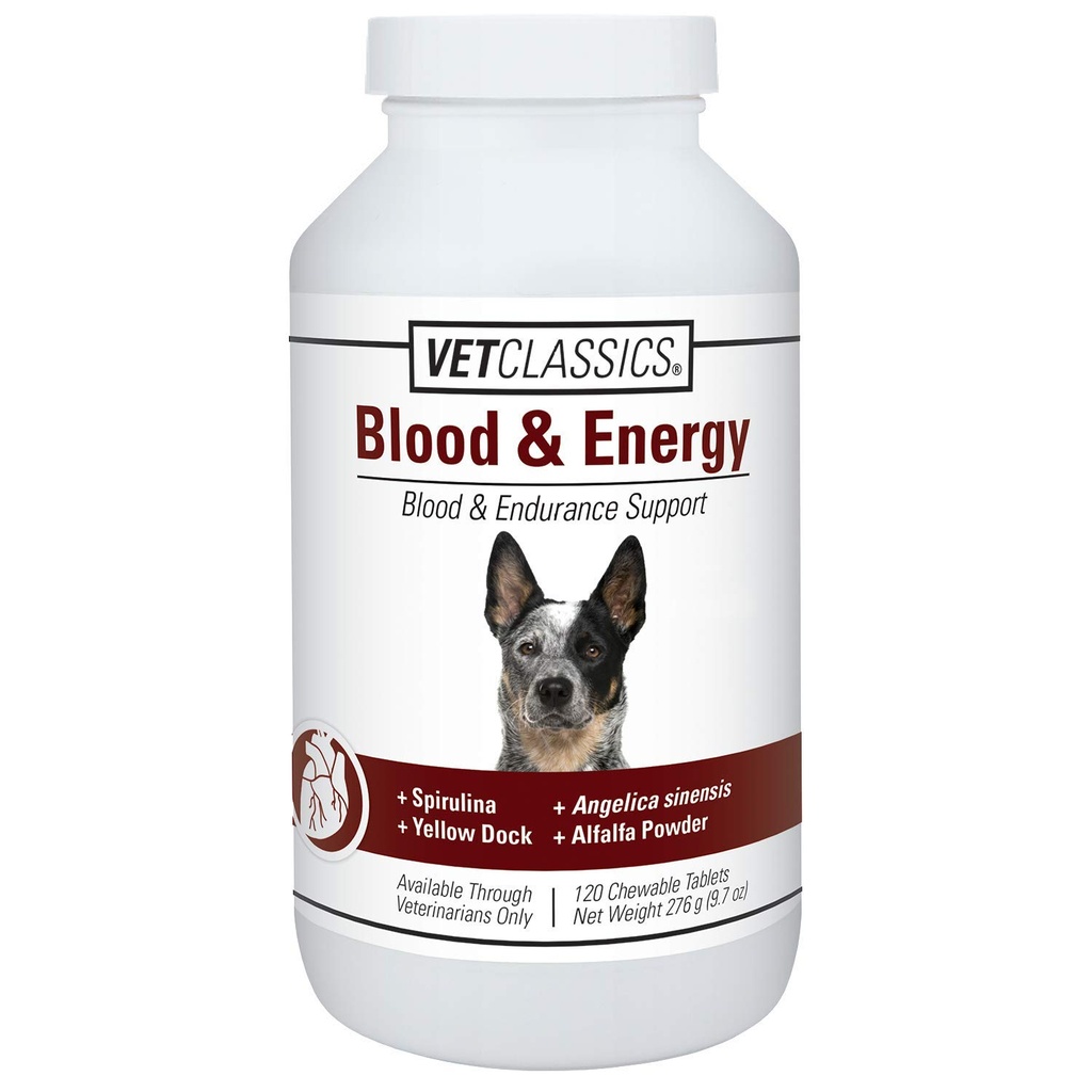 Vet Classics Vere ja energia toetus koertele, toetab vastupidavust Spirulina, kollane dokk, & Alfalfa toetus moodustamine hemoglobiini ja müoglobiini, 120 närimistabletti