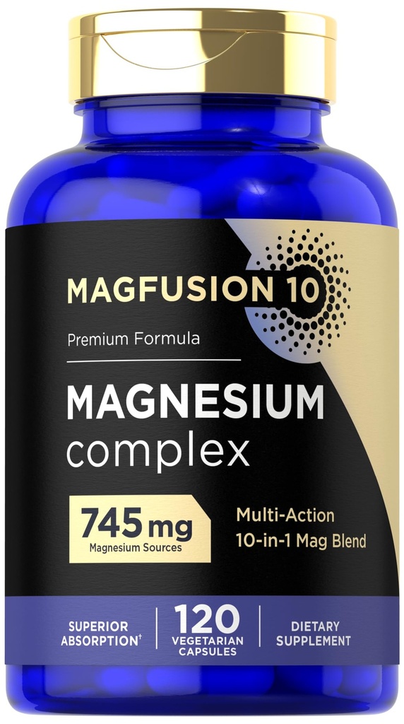 Magneesiumkompleksi täiendus 745mg | 120 kapslit | 10 in 1 segu | Taimetoitlane, mitte-GMO, gluteenivaba