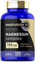 Magneesiumkompleksi täiendus 745mg | 120 kapslit | 10 in 1 segu | Taimetoitlane, mitte-GMO, gluteenivaba