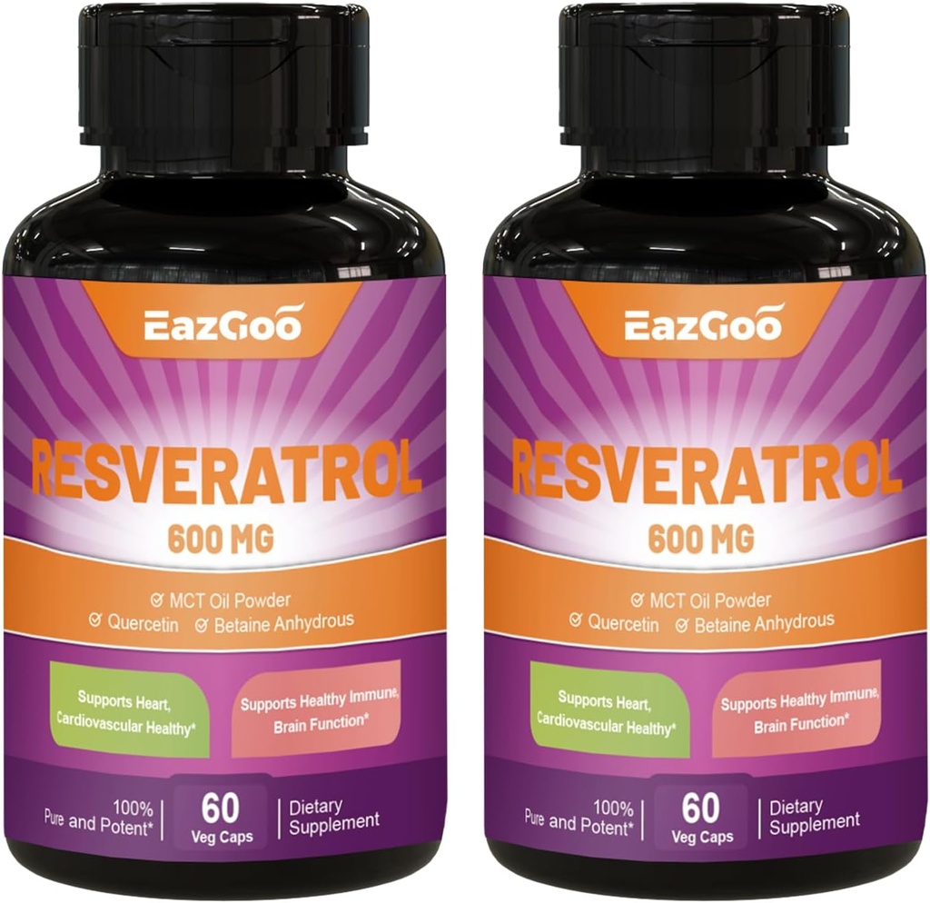 Resveratrool 600 mg, Trans-Resveratrooli lisand, antioksüdantne tervise vananemise tugi - 120 kapslit