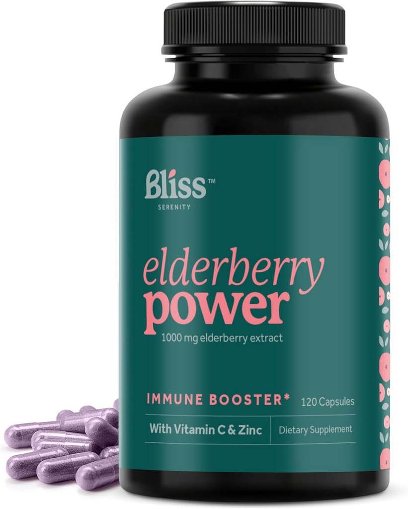 Elderberry koos tsingi ja C-vitamiiniga täiskasvanutele - Sambucus Elderberry kapslid - 1000 mg ekstrakt, immuunsuse lisand naistele ja meestele koos antioksüdantide puuviljaseguga, 120 köögiviljamütsi, 60 päeva pakkumine