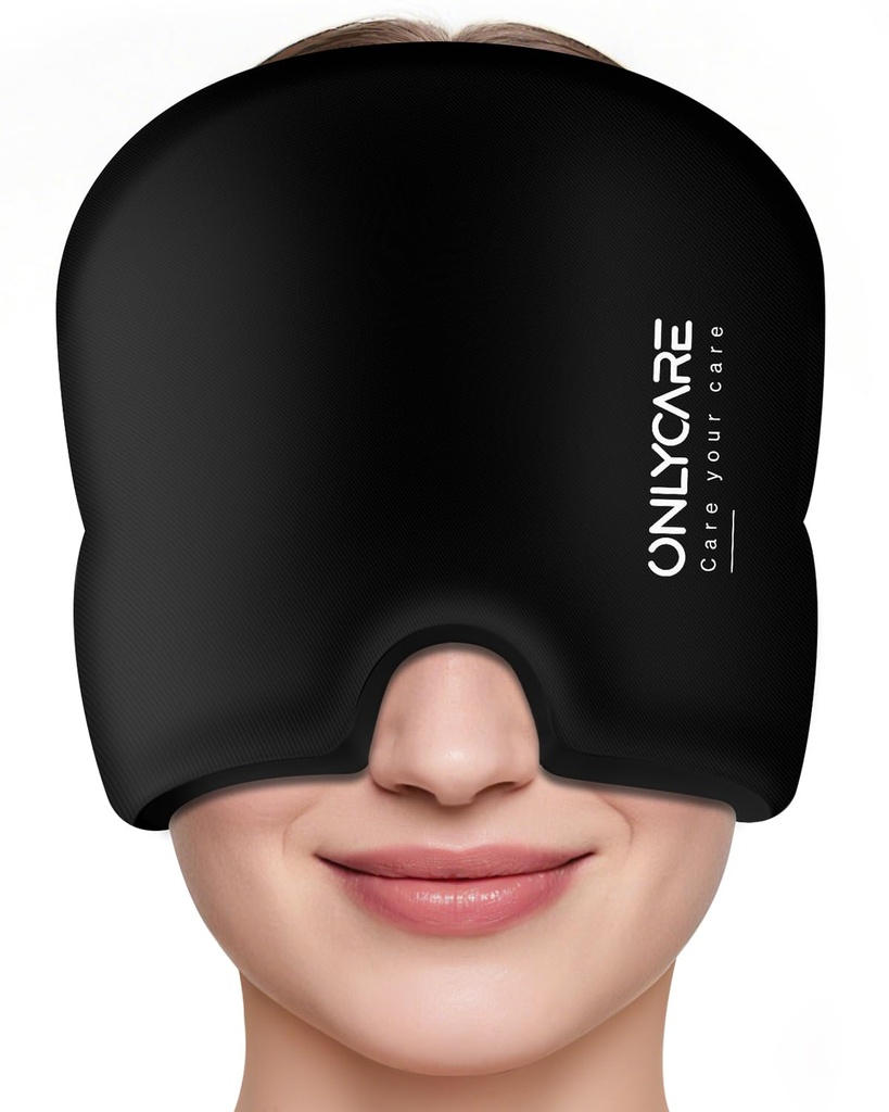ONLYCARE Migreen Relief Cap, Soothing Migreen Mask, Upgrade lõhnatu Gel Jäämähis, kuum ja külm ravi, FSA-HSA abikõlblike peavalude jääpakett pinge ja stressi jaoks (must)