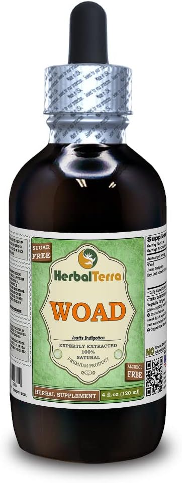 Woad (Isatis Indigotica) Glycerite, Kuivatatud Lehed Alkoholivabad Vedelikekstrakt (Brand Name: HerbalTerra, Proudly Made in USA) 4 fl.oz (120 ml)