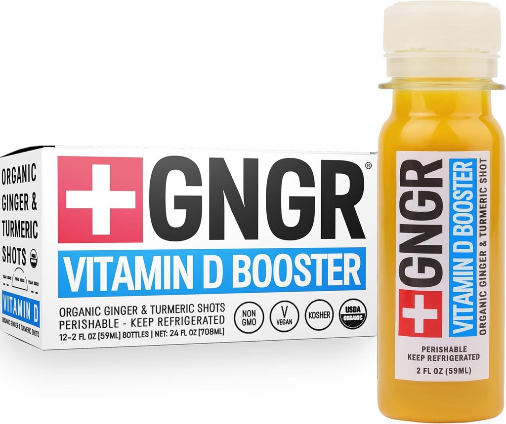 +GNGR D-vitamiini võimendaja – troopilise immuunsuse suurendaja väljaanne Külmpressitud ingveri löök ananassi, kirgliku puuvilja, oranži, kurkumi ja D3-vitamiiniga. meeleolu, immuunsus ja energia. 2 fl oz (pakk 12)
