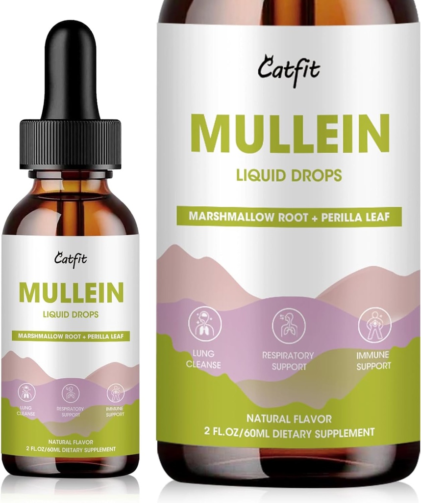Mullein tilgad kopsudele - Mullein Leaf Extract koos vahukommi juurega, Perilla & Astragalus hingamisteede toetamiseks, Immune Boost & Lung Detox, Natural Herbal Formula, Vegan, 2 fl oz
