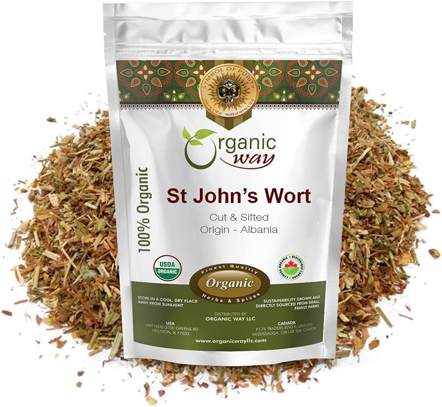 Orgaaniline tee naistepuna lõigatud ja purustatud (Hypericum perforatum) - taimetee | Euroopa metsik-Harvest | Orgaaniline, Kosher & USDA sertifitseeritud | Vegan, Non GMO & Gluten Free | Päritolu - Albaania (8 Oz)