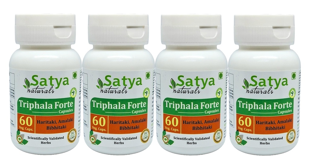 Triphala Forte Capsules 500 mg. 60 Veg. Kapsel | Amalaki, Haritaki, Bibhitaki Extract Kapslid meestele ja naistele | Ayurveda Taimne täiendus/ õiguskaitsevahendid | 10: 1 Forte (4 pudelit 60 kapslit)