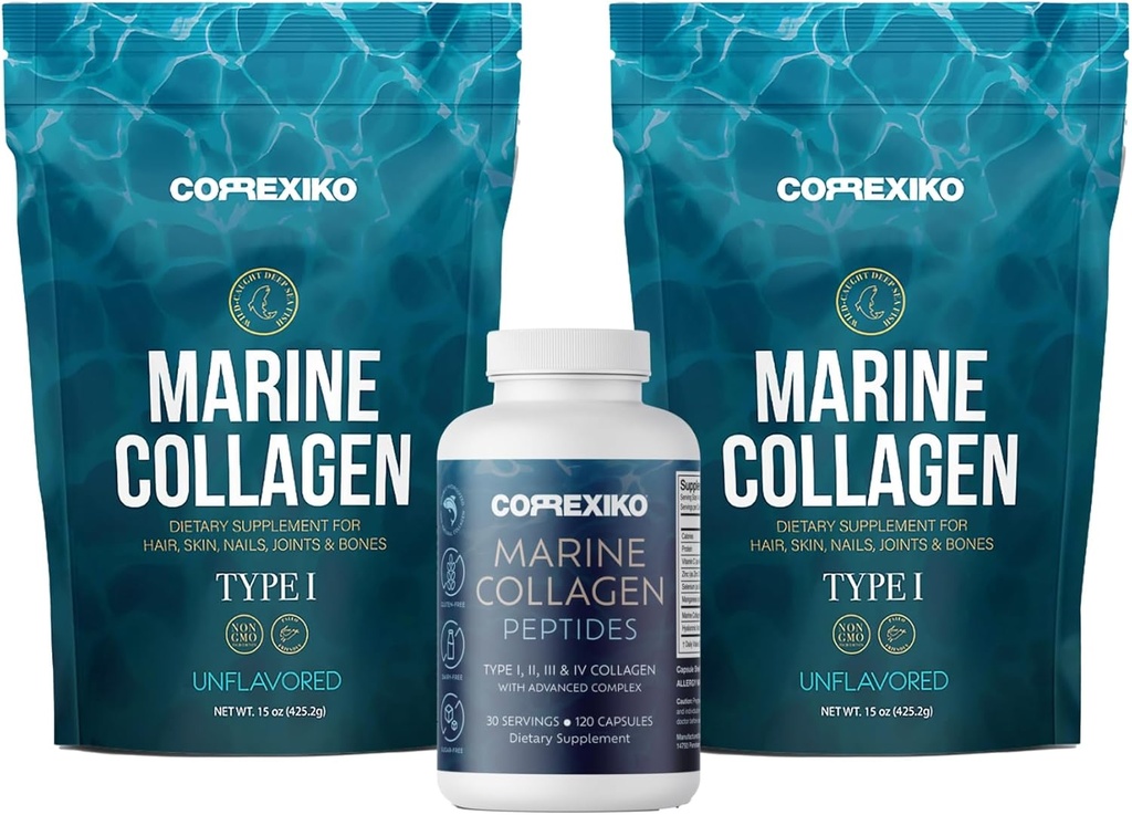 CORREXIKO 2X mere kollageeni pulber (15oz) ja 1x merekapslite komplekt