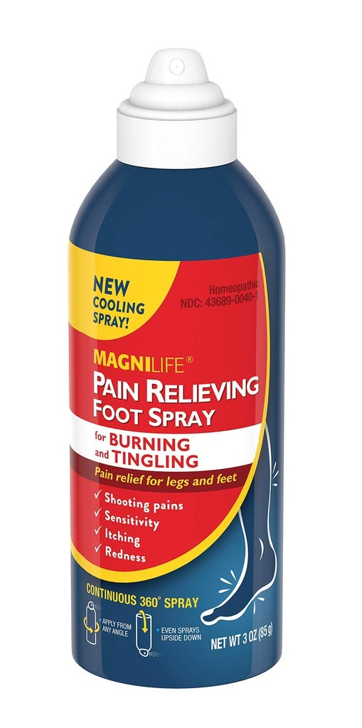 MagniLife Pain Relief Foot Spray, 3 oz, Valu leevendamine põletamiseks, keerlemiseks või tundlikkuseks jalgades ja jalgades, alkoholi jahutuspihusti niisutab kuiva, krakitud kontsad