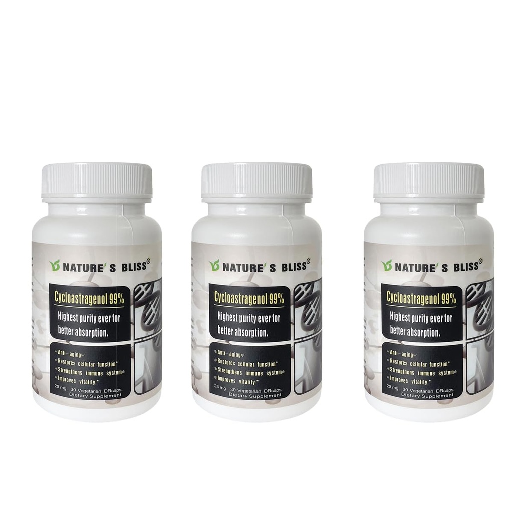 Nature'sbliss Telomere Supplements Cycloastragenol 25mg 99%, Astragalus Juur Extract, Anti vananemist täiendada, valmistatud USA, Immunity Boost, Maohape kaitstud, Super Absorption, 90 kapslit