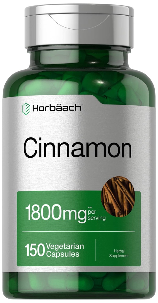 Horbäach Cinnamon Kapslid 1800mg | 150 Count | Ceylon Cinnamon Supplement | Taimetoitlane, mitte-GMO, gluteenivaba
