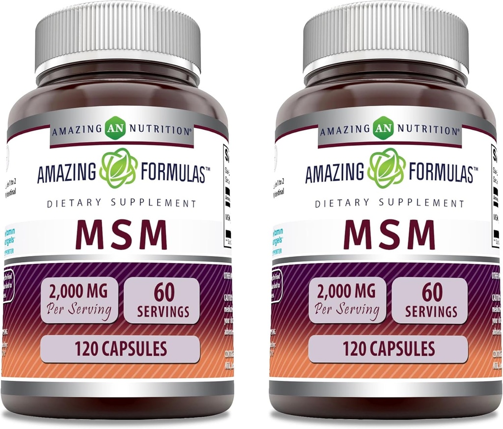 Amazing valemid MSM (Methylsulfonylmethane) Supplement | 2000 Mg per Serving | Kapslid | Non-GMO | Gluteenivaba | Valmistatud USAs (2 Pack, 120 Count)