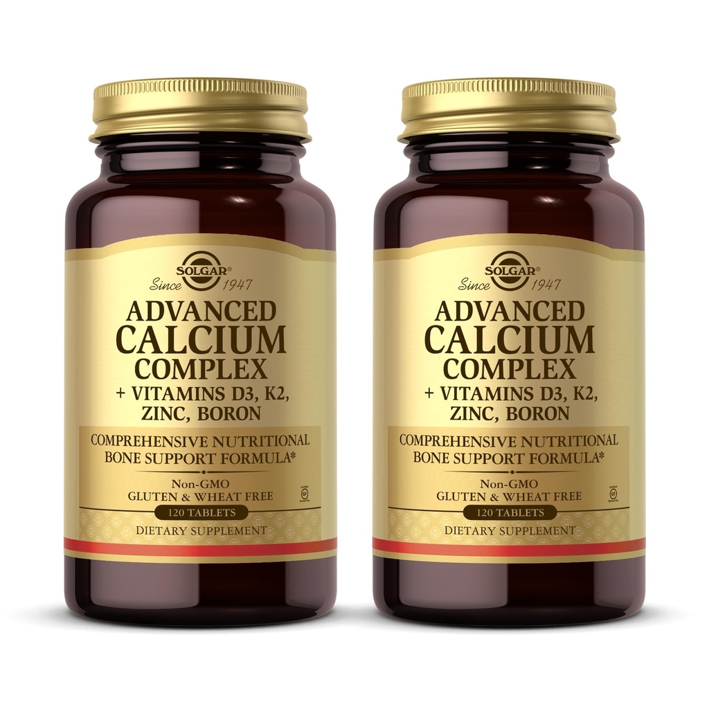 Solgar Advanced Calcium Complex - 120 tabletti, pakendis 2 - tsink, boor, vitamiinid D3 & K2 - mitte-GMO, gluteenivaba, piimavaba - 60 kokku Servings