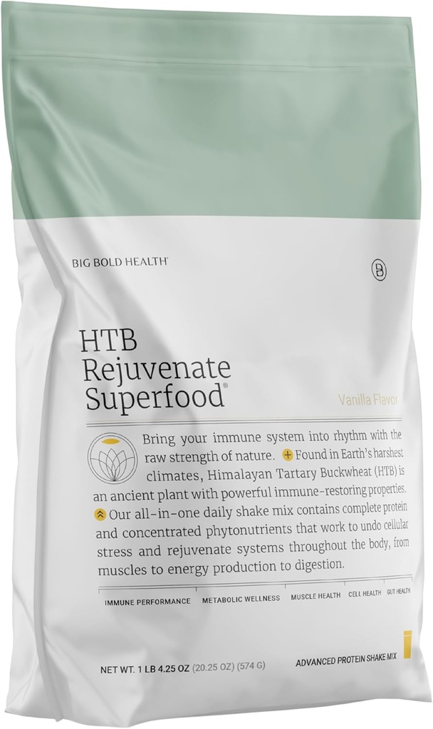 BIG BOLD TERVISHOIU HTB Rejuvenate Superfood Plant-Based Protein Powder ⏐ Himalayan Tartary Tatarwheat polüfenoolide ja 17g valguga ⏐ Soolestiku toetus ja immuunsuse tasakaal (Vanilla Flavor)