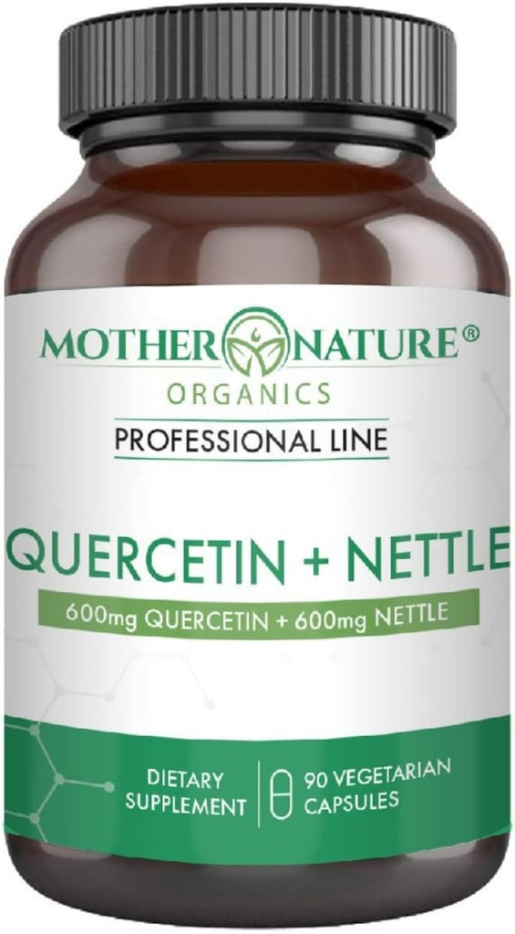 Quercetin 600mg & Nettle 600mg - looduslikud flavonoidide lisand hooajalistele ärritajatele, immuunvastus, tervislik vananemine ja pikaealisus - mitte unisus, GMO, vegan - (90 kapslit)