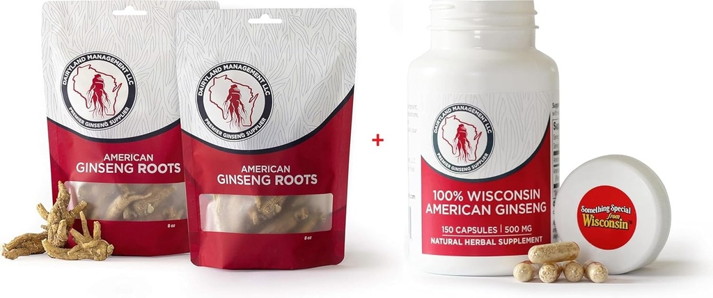 Dairyland American Ginseng Roots 16 oz ja Capsules 150 ct Pack of Wisconsin ženšenn – Otse talupidajalt tarbijale 西洋参