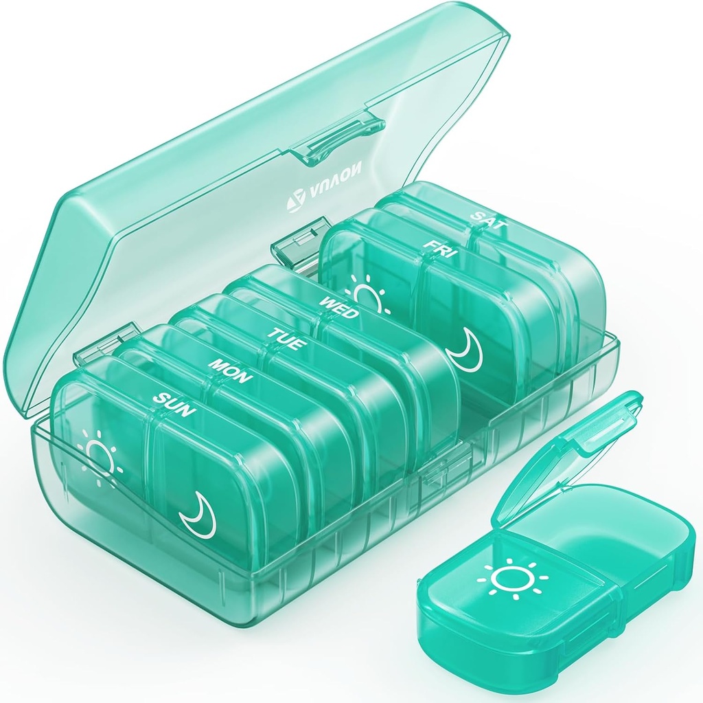 AUVON XL Weekly Pill Korraldaja 2 korda päevas, Pill Box 7 päeva ühe poole suured avaused lihtne kasutada, Cyan AM PM Pill Juhtum Ravimid, vitamiinid, kalaõlid, toidulisandid