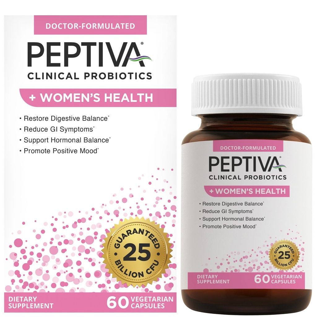 Peptiva probiootikumid naiste tervise jaoks - naiste probiootiline ja seedetrakti tugi, 25 miljardit CFU, mitme tüve probiootikum, Lactobacillus Acidophilus, Bifidobacterium - 60 taimetoitlast kapslit