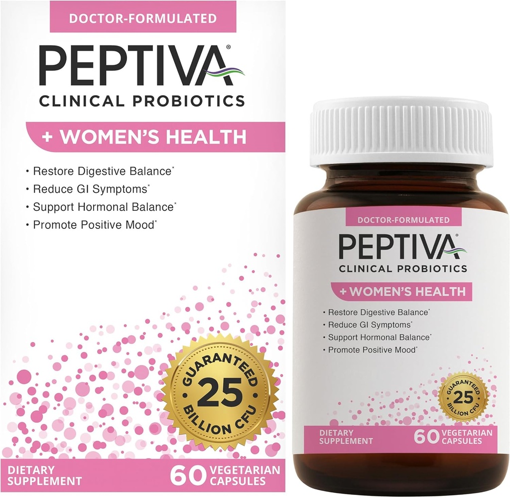 Peptiva probiootikumid naiste tervise jaoks - naiste probiootiline ja seedetrakti tugi, 25 miljardit CFU, mitme tüve probiootikum, Lactobacillus Acidophilus, Bifidobacterium - 60 taimetoitlast kapslit