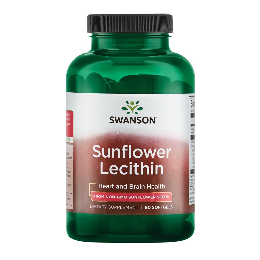 Swansoni päevalille letsitiin - taimsed toidulisandid tervisliku ajufunktsiooni edendamiseks - looduslik valem, mis toetab südame tervist ja tervislikku lipiidide tasakaalu - (90 softgels, 1200 mg igaüks)