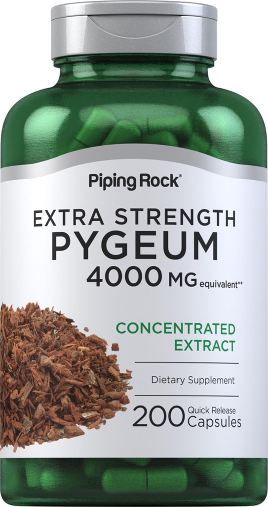 Piping Rock Pygeum Supplement 4000 mg | 200 kapslit | meestele ja naistele | Pygeum Africanum Bark Extract | Extra tugevus | Non-GMO, Gluteenivaba