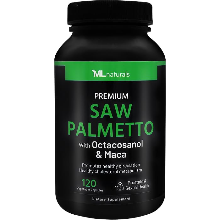 ML Naturals Saw Palmetto 1000 mg 120 Vegankapslid. 3 in 1. Premium kvaliteet oktakosanooli ja Macaga. Eesnäärme, kuseteede tervis, vereringe tervis, looduslik energiasaator, NSF-sertifitseeritud ja cGMP-le vastav