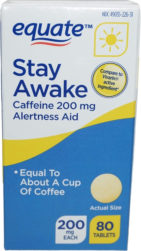 Equate - Stay Awake - häireabi kofeiiniga | maksimaalne tugevus | vähendab väsimust - 80 tabletti 200 Mg (pakk 2) (2)