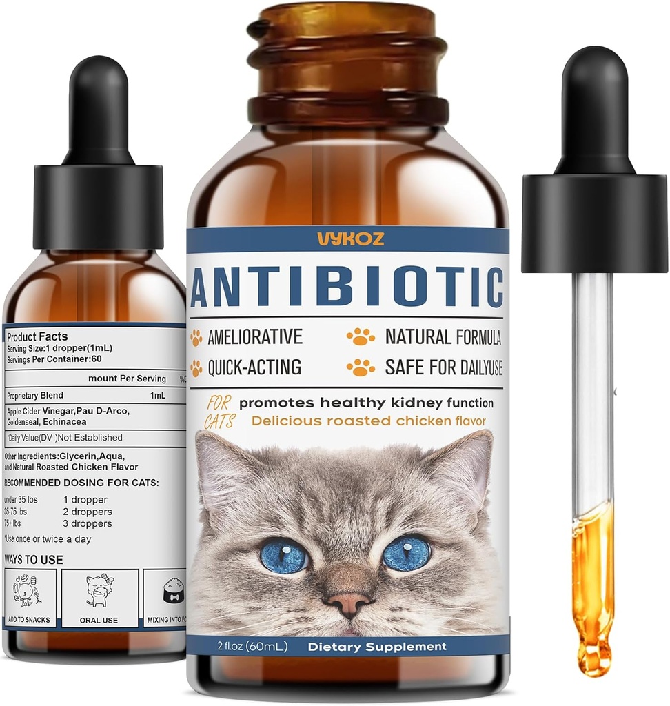 Antibiootikumid kassidele - looduslikud kassi antibiootikumid allergia leevendamiseks, immuunsuse tugevdamine - antibiootikumid immuunsuse tugevdamiseks, kuseteede infektsioonid - kassi ja koera täiendavad vitamiinid, 2 fl oz