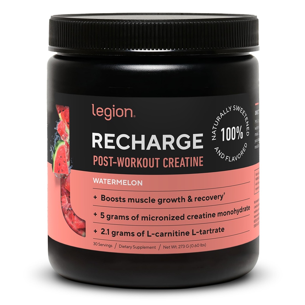 LEGION Recharge Post Workout Supplement - kõik looduslikud lihaste ehitaja ja taastamise jook mikroniseeritud kreatiini monohüdraadiga. Looduslikult magustatud ja maitsestatud, ohutu ja tervislik (Watermelon, 30 Serve)