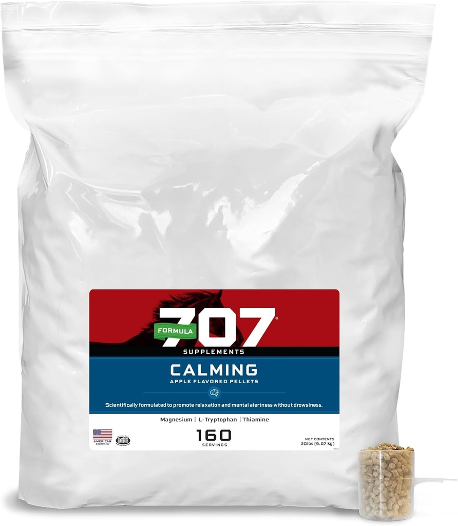 Vormel 707 Calming Hobuste lisa 20LB kott - 160 serveerimist - ärevuse leevendamine ja täiustatud fookus hobustele - L-trüptofaan, tiamiin ja magneesium