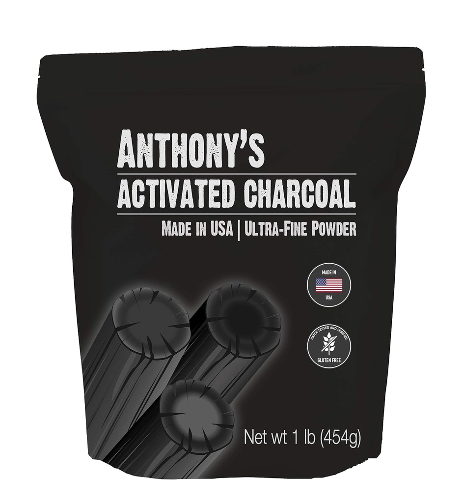 Anthony's aktiveeritud süsi, 1 naela, valmistatud USA-s, Ultra Fine, Gluteenivaba ja toiduklass